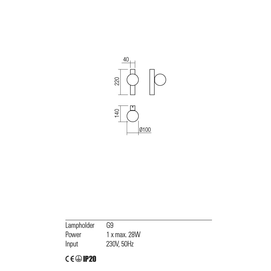 Redo 01-2373 - Аплик GOJI 1xG9/28W/230V черен
