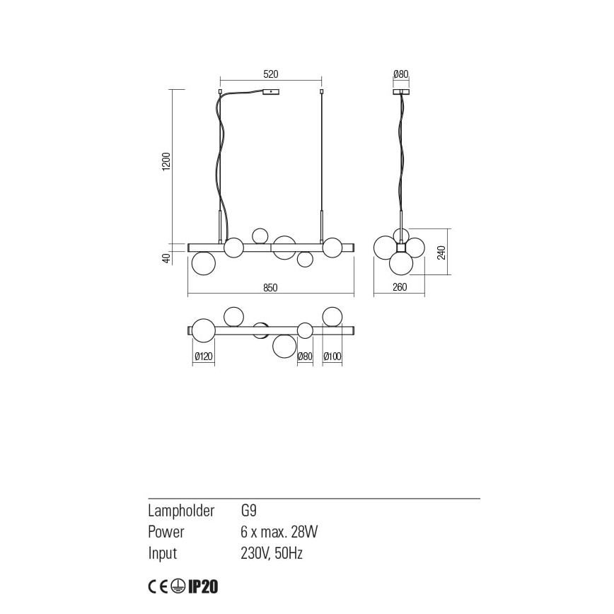 Redo 01-2375 - Пендел GOJI 6xG9/28W/230V черен
