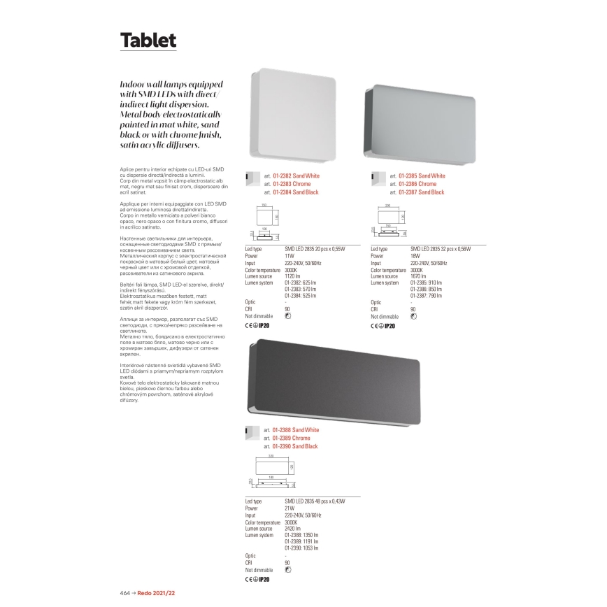 Redo 01-2384 - LED стенен аплик TABLET LED/11W/230V 3000K CRI 90 черен