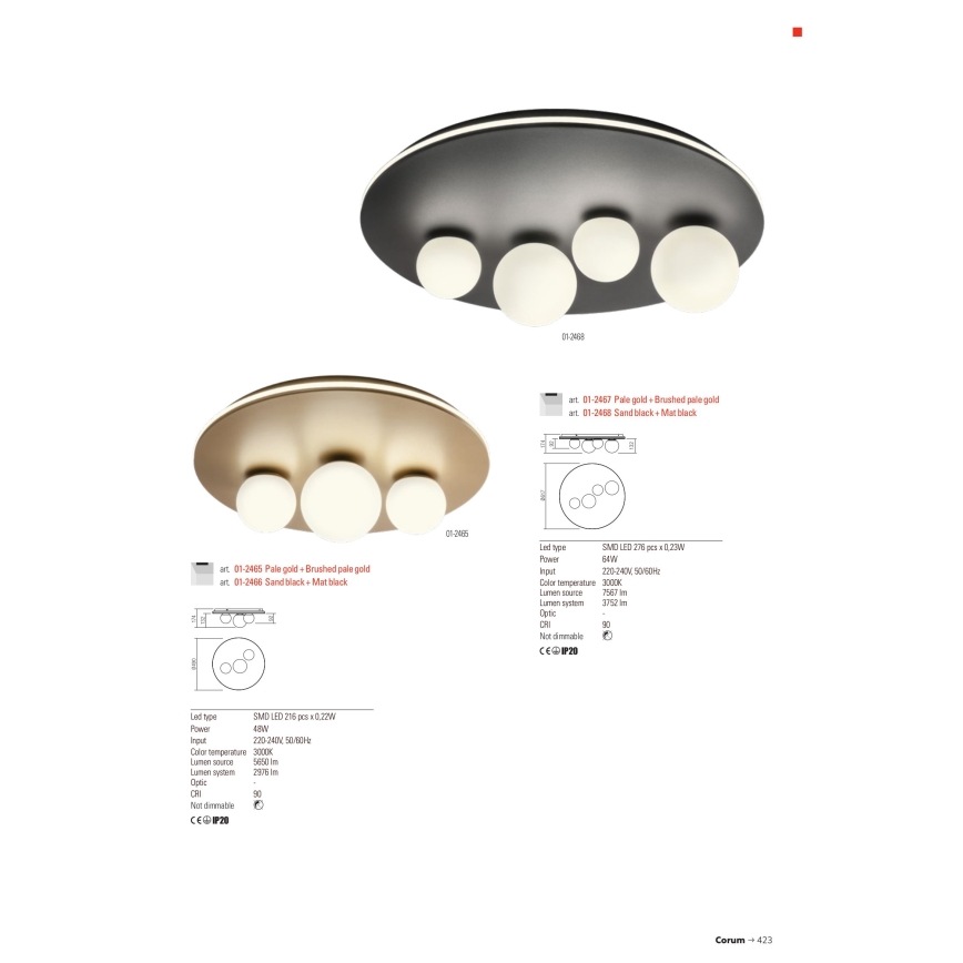 Redo 01-2466 - LED таванно осветително тяло CORUM LED/48W/230V 3000K CRI 90 черно