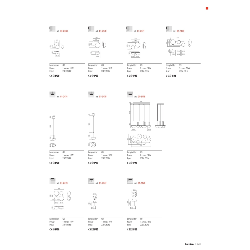 Redo 01-2474 - Пендел на кабел LUMIEN 1xG9/10W/230V, диаметър 13 см, златисто/бяло