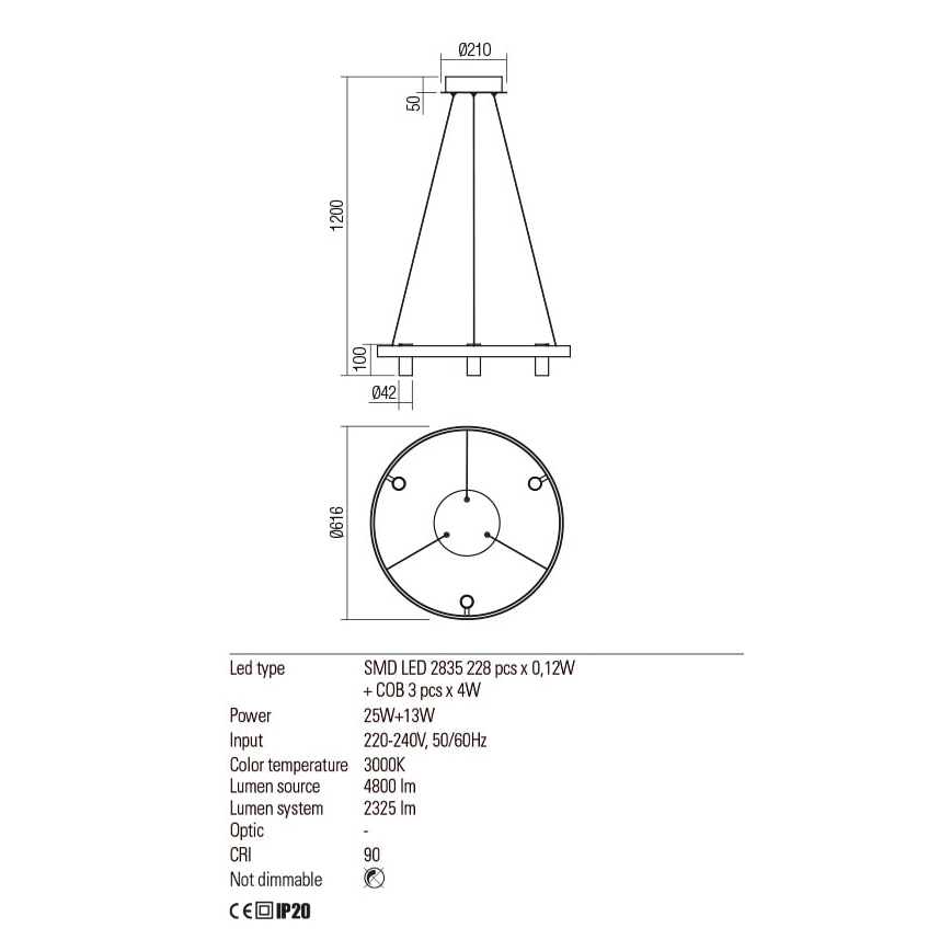 Redo 01-2490 - LED Пендел SUMMIT LED/38W/230V CRI 90 Ø 61,6 см златист