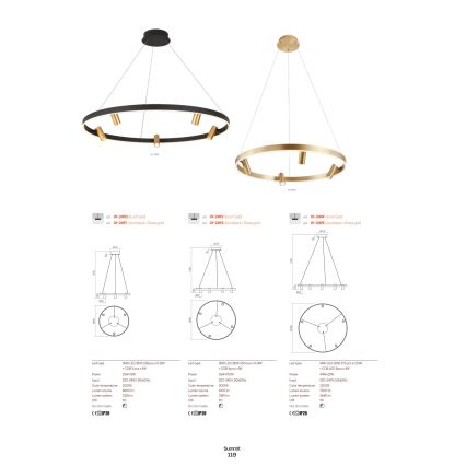 Redo 01-2492 - LED Пендел SUMMIT LED/53,5W/230V CRI 90 Ø 80,8 см златист