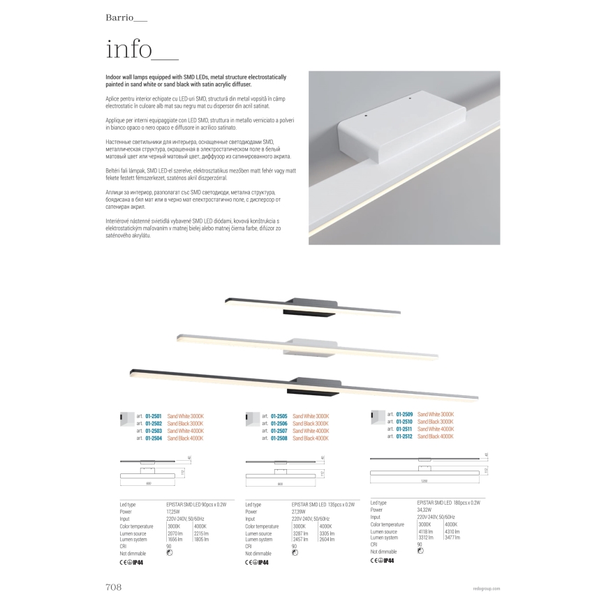 Redo 01-2507 - LED Лампа за огледало в баня BARRIO LED/27,39W/230V 90 см CRI 90 IP44 бял