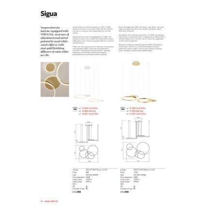 Redo 01-2605 - LED димируем полилей на кабел SIGUA LED/99W/230V CRI 90 бял