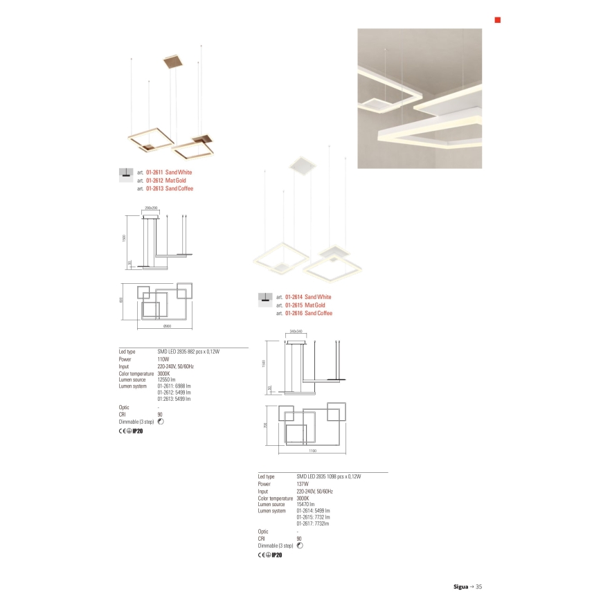 Redo 01-2615 - LED димируем полилей на кабел SIGUA LED/137W/230V CRI 90 златист