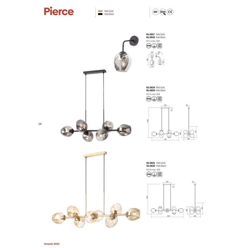 Redo 01-2619 - Пендел PIERCE 6xE27/42W/230V златист/опушен
