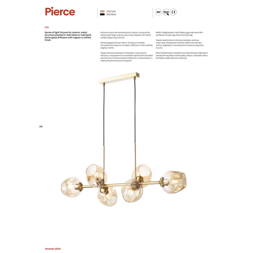 Redo 01-2620 - Пендел PIERCE 6xE27/42W/230V черен/опушен