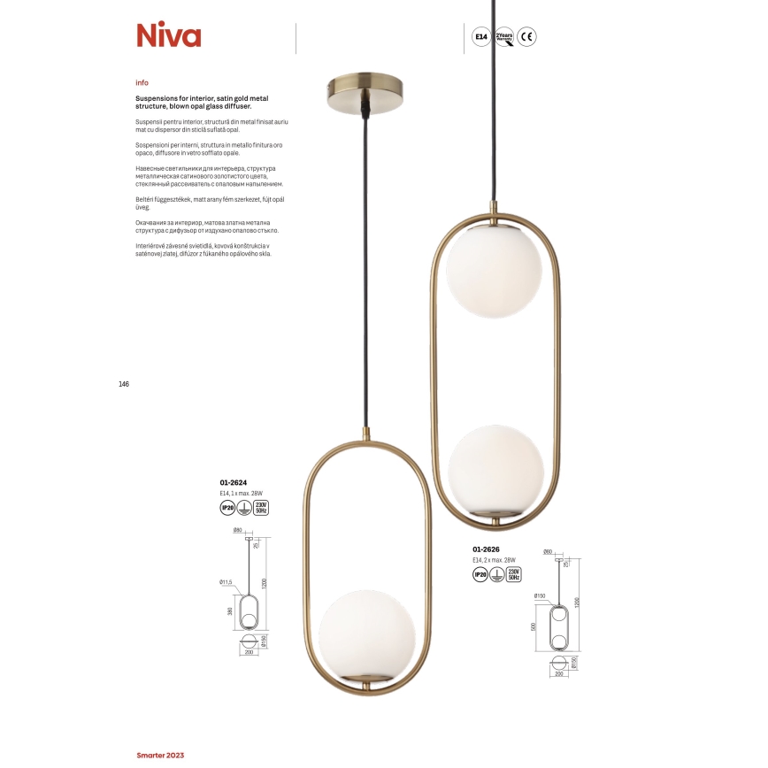 Redo 01-2623 - Пендел NIVA 1xE14/28W/230V