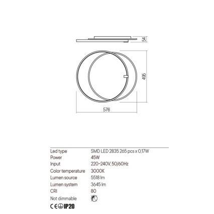 Redo 01-2660 - LED Плафониера ARP LED/45W/230V черен
