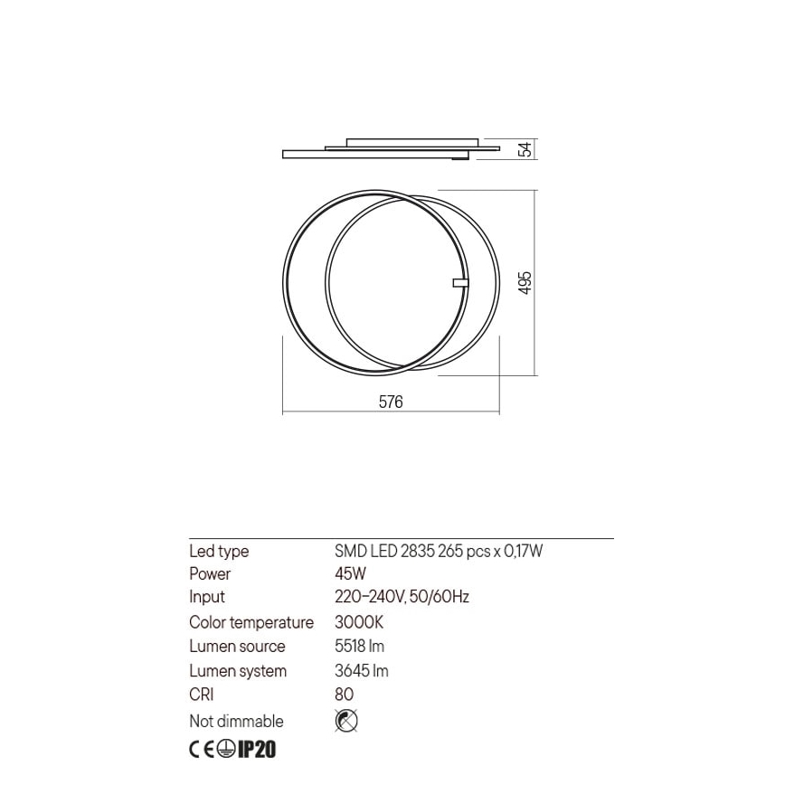 Redo 01-2660 - LED Плафониера ARP LED/45W/230V черен