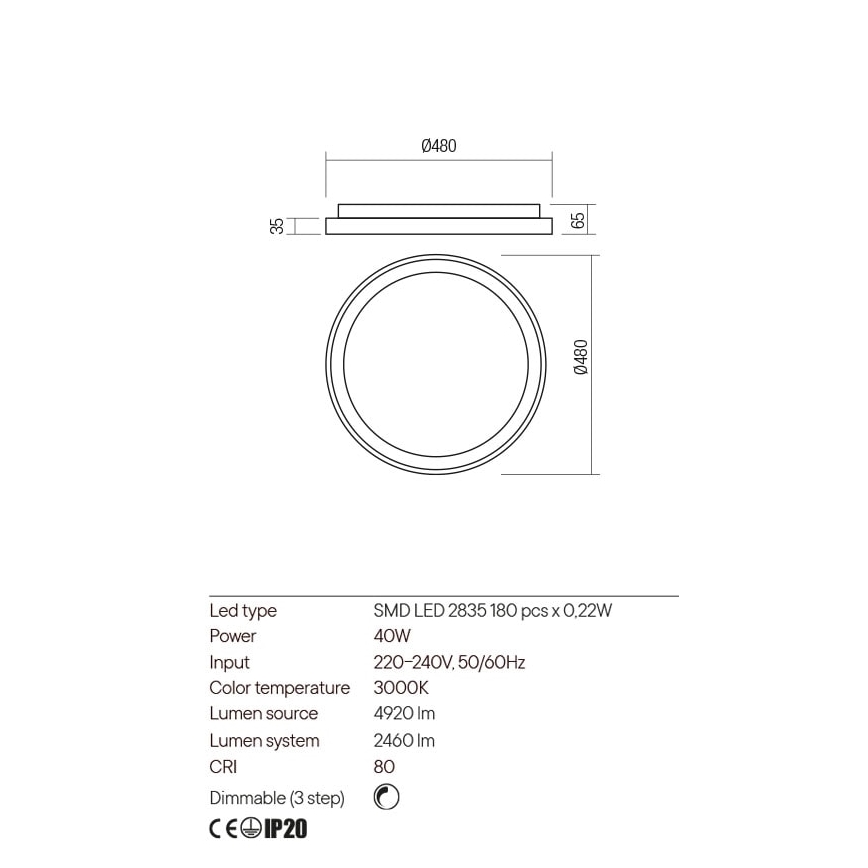 Redo 01-2668 - LED Димируем плафон ICONIC LED/40W/230V Ø 48 см черен