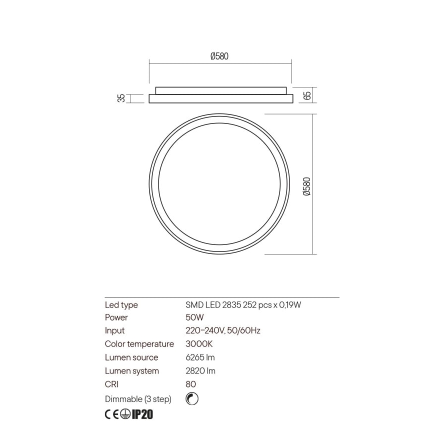 Redo 01-2671 - LED Димируем плафон ICONIC LED/50W/230V Ø 58 см черен