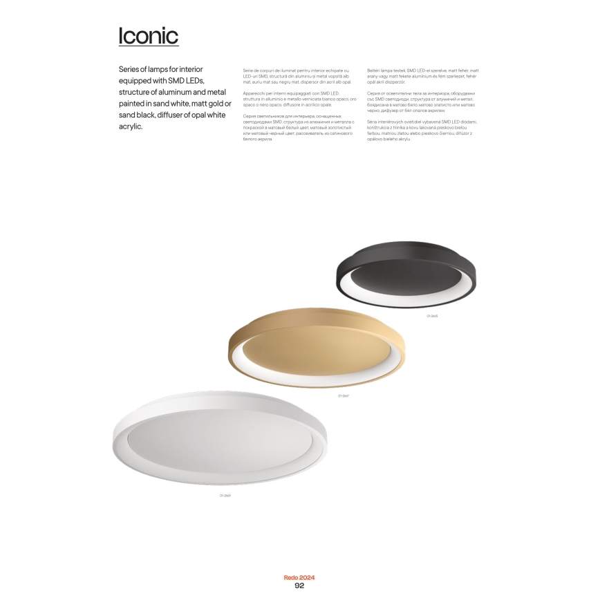 Redo 01-2674- LED Димируем пендел ICONIC LED/50W/230V Ø 58 см черен