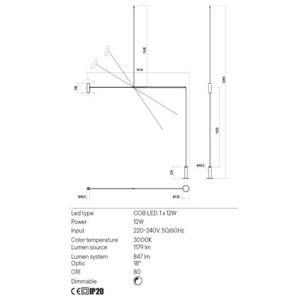 Redo 01-2695 - LED Димируем лампион PICAS LED/12W/230V черен