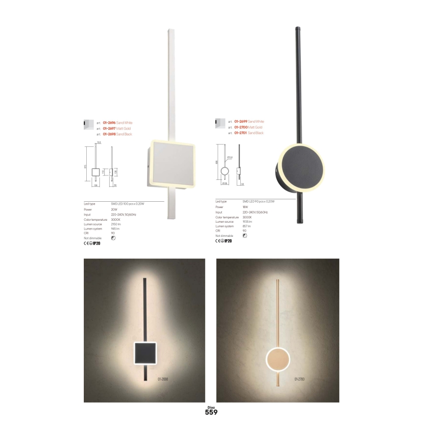 Redo 01-2697 - LED стенен аплик DIAZ LED/20W/230V CRI 90 златист