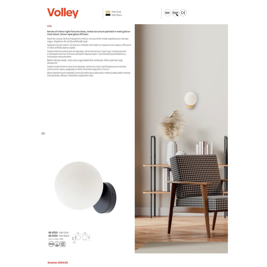 Redo 01-2713 - Аплик VOLLEY 1xE14/28W/230V златист