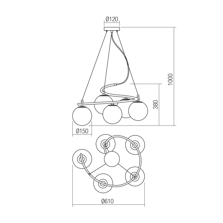 Redo 01-2720 - Пендел VOLLEY 5xE14/28W/230V черен