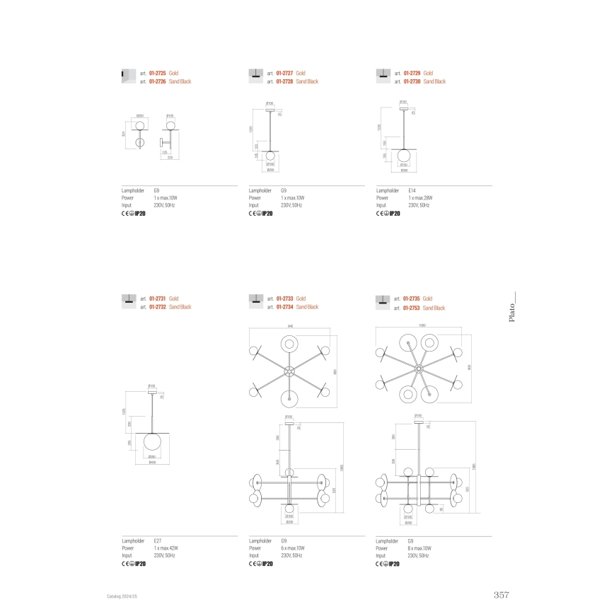 Redo 01-2727 - Пендел PLATO 1xG9/10W/230V Ø 20 см златист