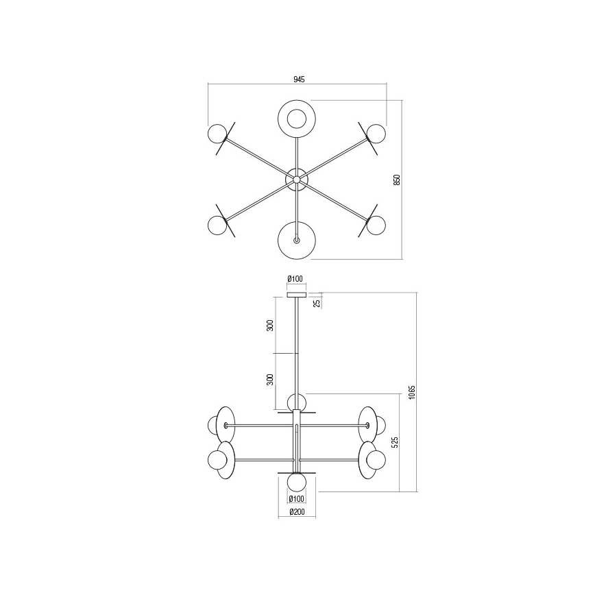 Redo 01-2734 - Висящ полилей PLATO 6xG9/10W/230V черен