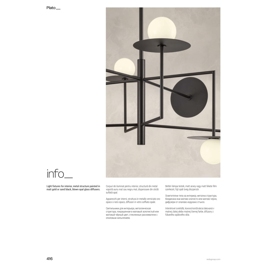 Redo 01-2735 - Полилей на тръба PLATO 8xG9/10W/230V, златен