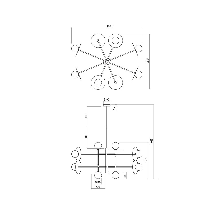 Redo 01-2735 - Полилей на тръба PLATO 8xG9/10W/230V, златен