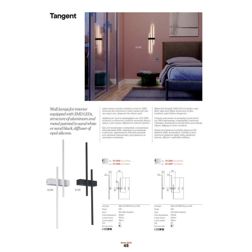 Redo 01-2744 - Стенно LED осветително тяло TANGENT LED/13W/230V 3000K 63,4 cm CRI 90 бяло