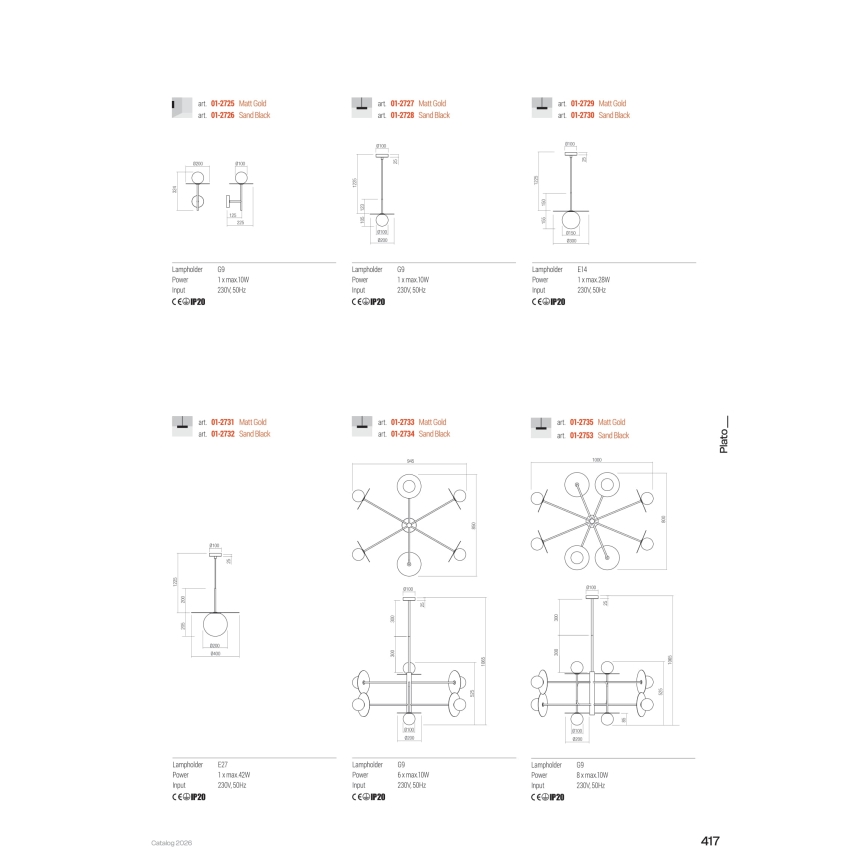 Redo 01-2753 - Полилей на тръба PLATO 8xG9/10W/230V черен