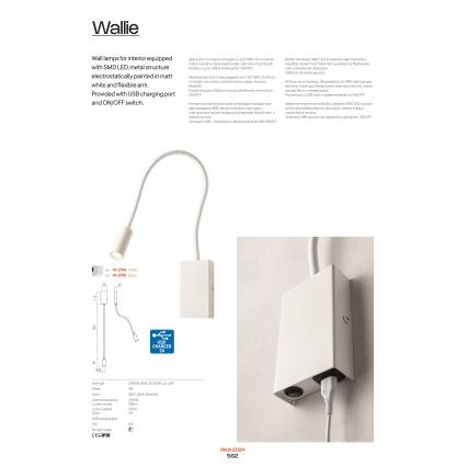 Redo 01-2754 - LED Аплик WALLIE LED/3W/230V USB CRI 90 бял