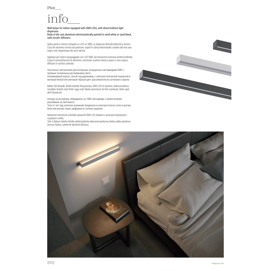 Redo 01-2767 - LED стенен аплик PLOT LED/35W/230V 120 cm черен