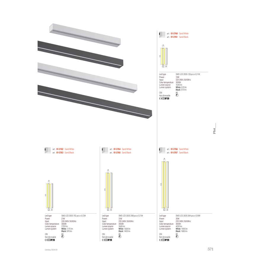Redo 01-2767 - LED стенен аплик PLOT LED/35W/230V 120 cm черен