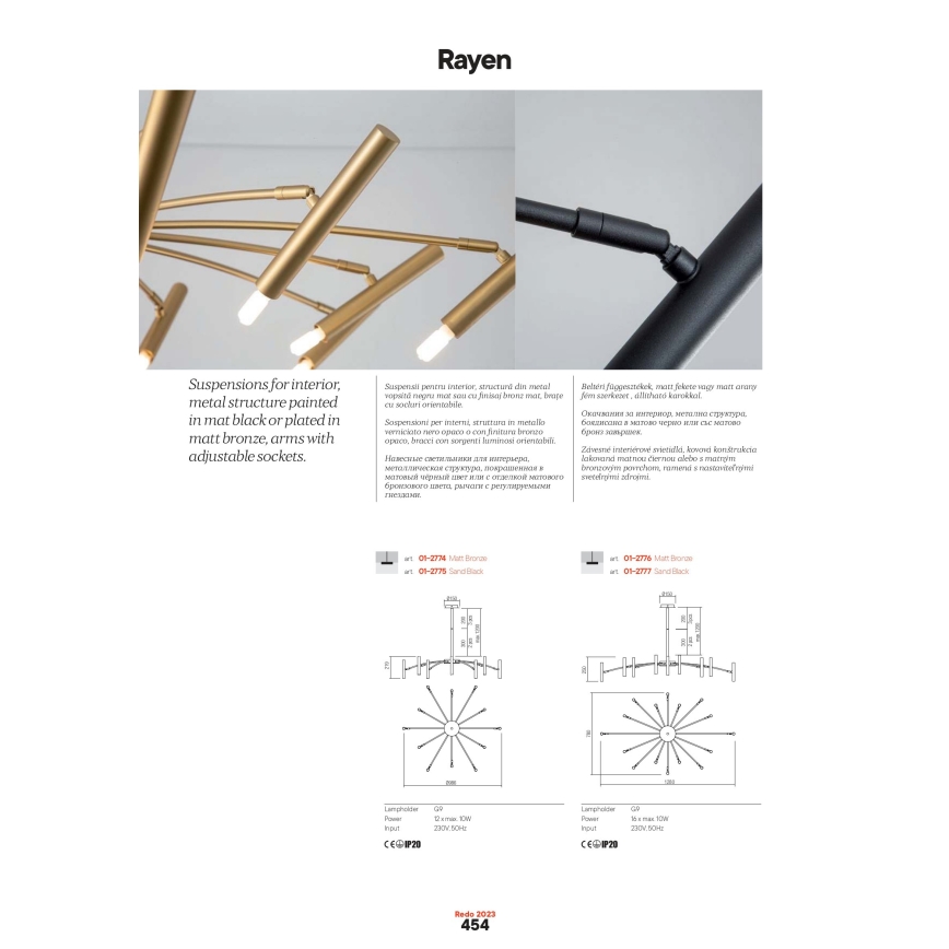 Redo 01-2774 - Висящ полилей RAYEN 12xG9/10W/230V бронзов
