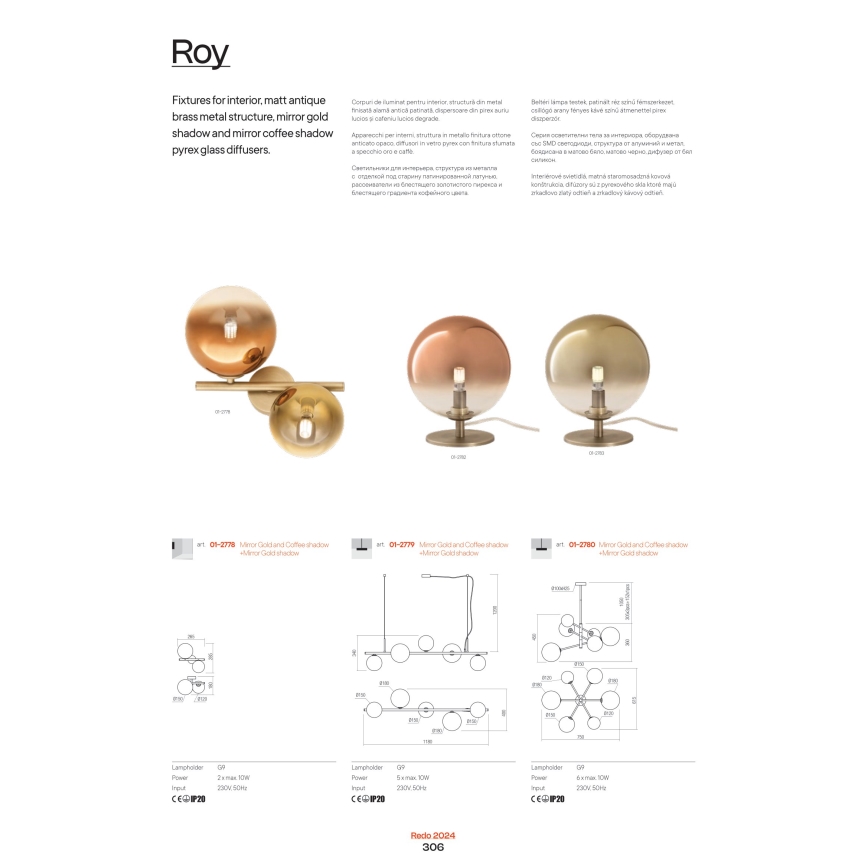 Redo 01-2780 - Пендел ROY 6xG9/10W/230V