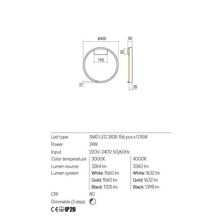Redo 01-2819 - Димируемо LED стенно осветително тяло FEBE LED/24W/230V черно