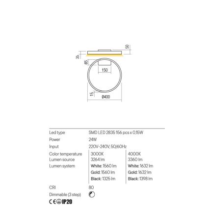 Redo 01-2835 - LED Димируемо стеннo осветително тяло FEBE LED/24W/230V златисто