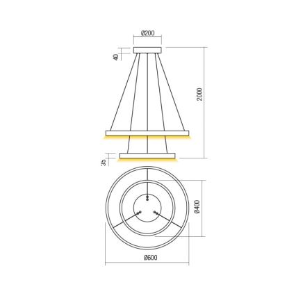 Redo 01-2889 - LED полилей на кабел с възможност за димиране FEBE LED/62W/230V златист