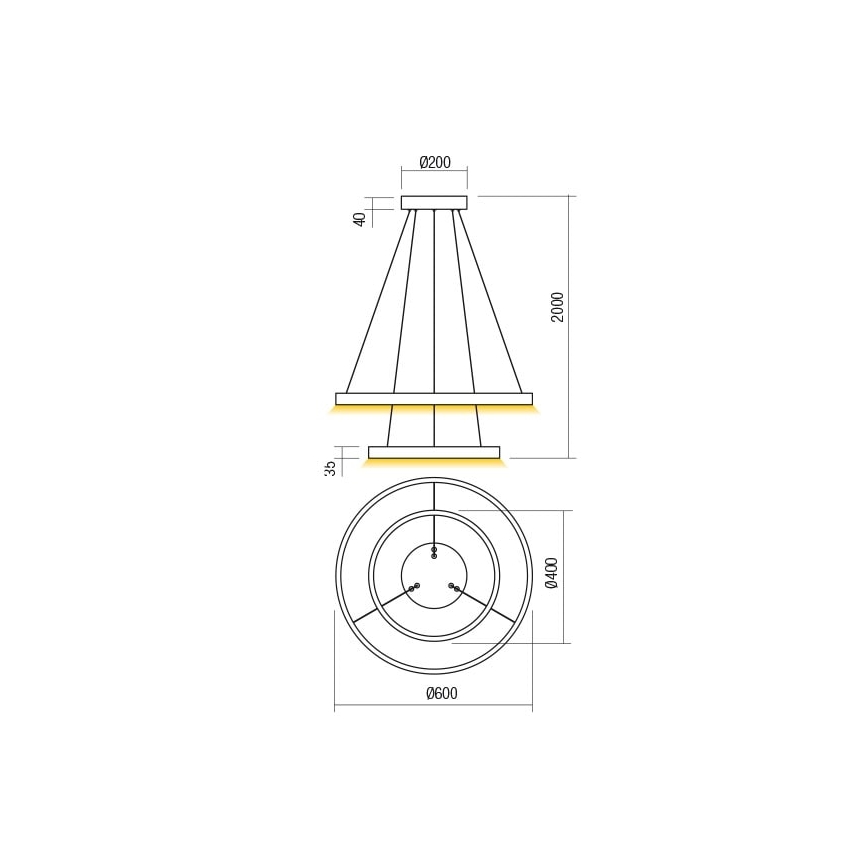 Redo 01-2889 - LED полилей на кабел с възможност за димиране FEBE LED/62W/230V златист