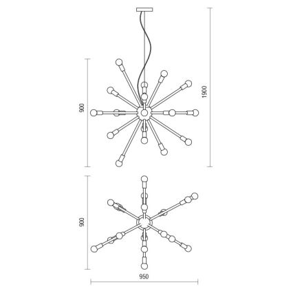 Redo 01-2935 - Полилей на кабел STELLAR 18xE14/25W/230V златен