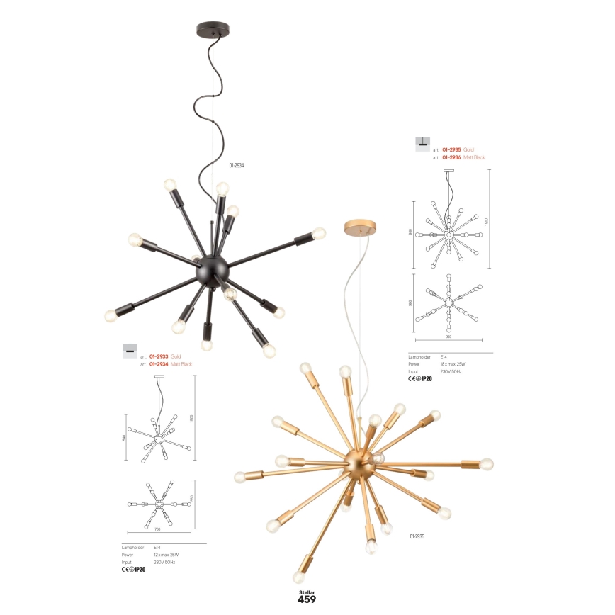 Redo 01-2936 - Пендел STELLAR 18xE14/25W/230V черен