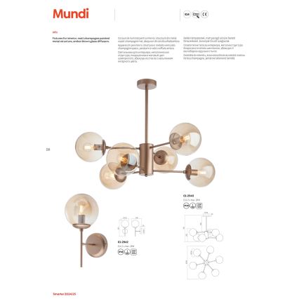 Redo 01-2943 - Висящ полилей MUNDI 6xE14/28W/230V меден