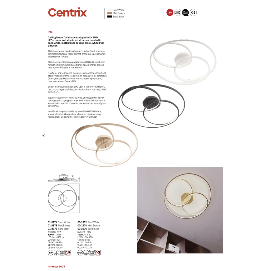 Redo 01-2973 - LED Плафониера CENTRIX LED/92W/230V бронзов