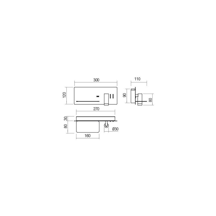 Redo 01-2985 - LED Стенен спот BROOK LED/8W/230V + LED/3W USB CRI 90 черен ляв