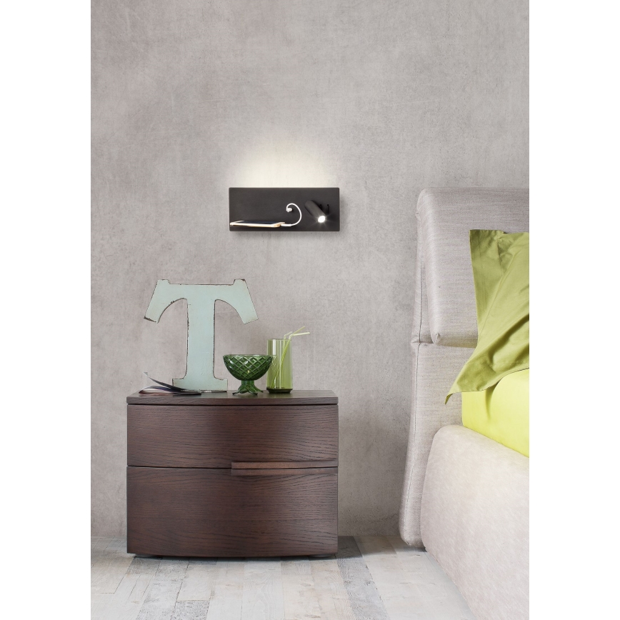 Redo 01-2985 - LED Стенен спот BROOK LED/8W/230V + LED/3W USB CRI 90 черен ляв