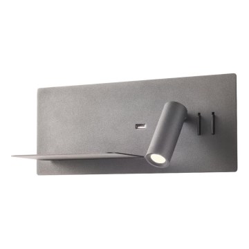 Redo 01-2985 - LED Стенен спот BROOK LED/8W/230V + LED/3W USB CRI 90 черен ляв