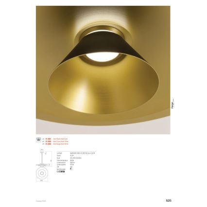 Redo 01-3001 - LED полилей на кабел FARGO LED/16,5W/230V CRI 90 Ø 50 cm черен/златен