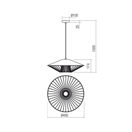Redo 01-3011 - Полилей с кабел GRILL 1xE27/42W/230V Ø 49,5 см, черен/бежов