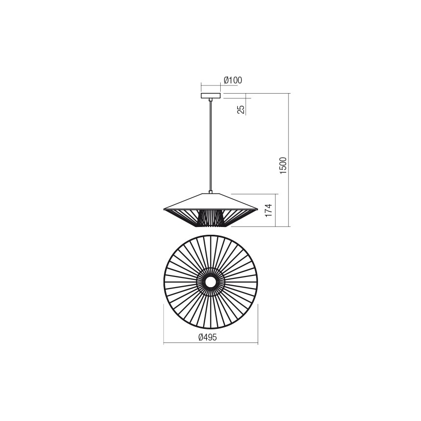 Redo 01-3011 - Полилей с кабел GRILL 1xE27/42W/230V Ø 49,5 см, черен/бежов