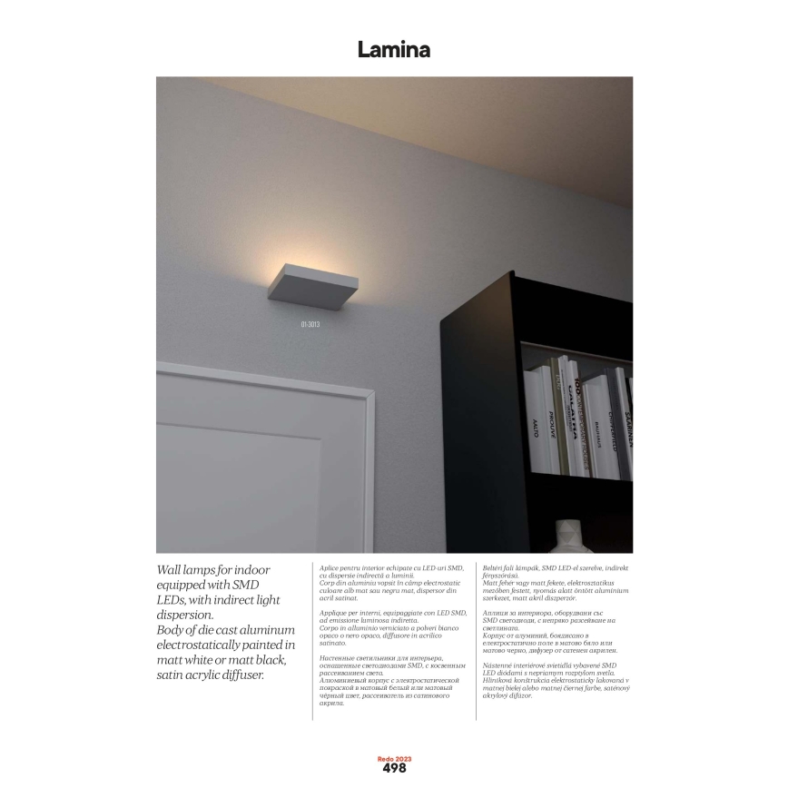 Redo 01-3016 - LED стенен аплик LAMINA 2xLED/15W/230V CRI 90 черен