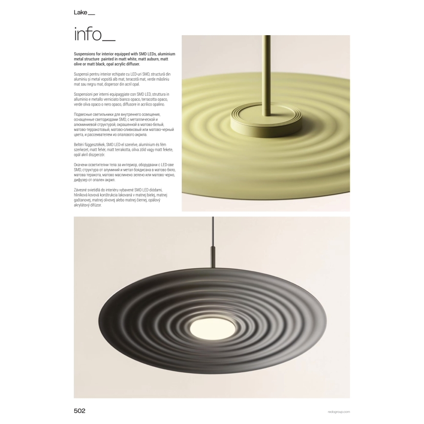 Redo 01-3047 - LED полилей на кабел LAKE LED/13W/230V CRI 90 Ø 50 см черен