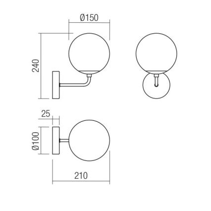 Redo 01-3148 - Аплик BOWLING 1xE27/42W/230V черен